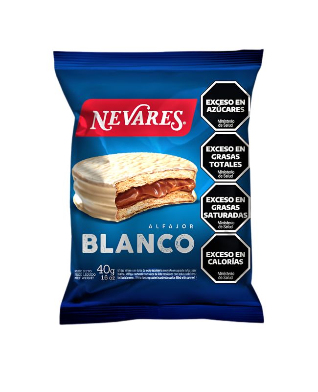 Alfajor Nevares Blanco con Dulce de Leche por 40 gramos