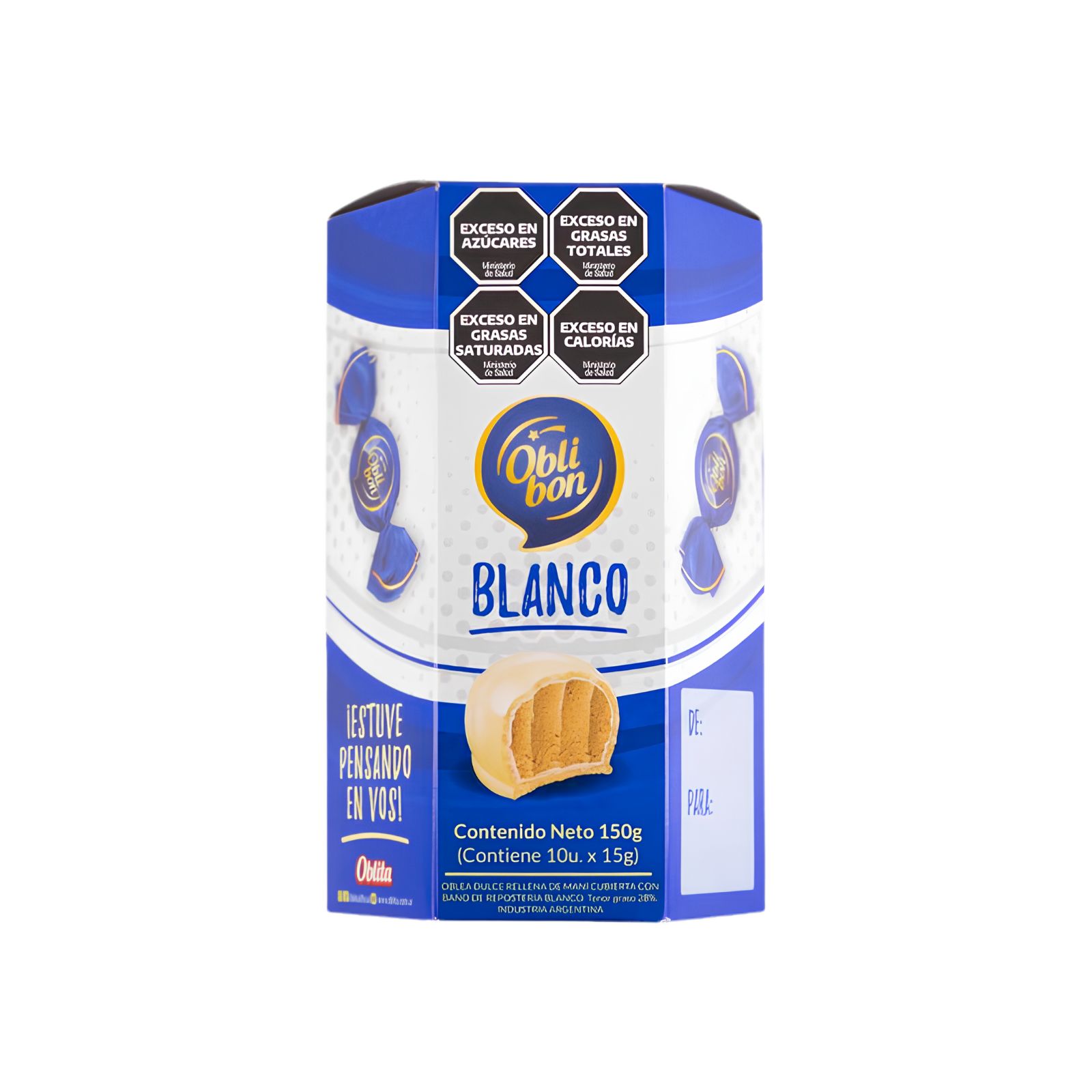 Bombón Oblibon Blanco con Crema de Maní por 150 gramos