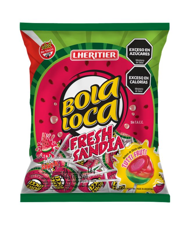 Chupetines Bola Loca Fresh Sandía y Frutilla por 10 unidades de 16 gramos