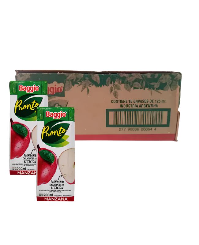 Jugos Baggio Manzana Roja por 18 unidades de 200 mililitros