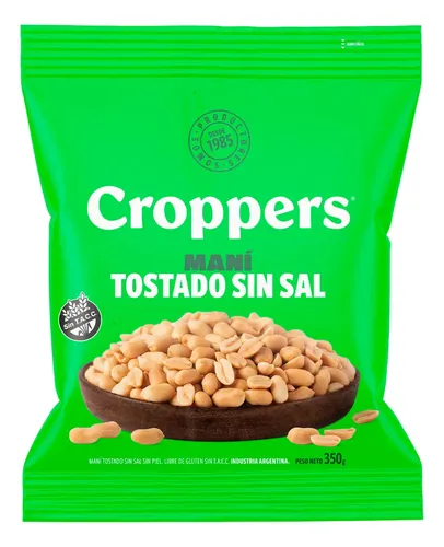 Maní Tostado Croppers sin Sal y sin Piel por 350 gramos