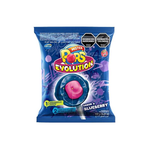 Chupetín Mr Pops Evolution Blueberry por 24 unid. por 18 grs.