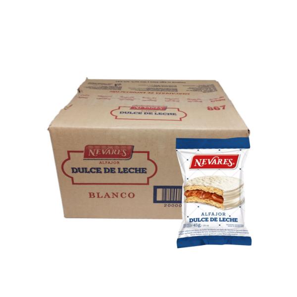 Alfajor Nevares Blanco con Dulce de Leche por 36 unid. por 45 grs.