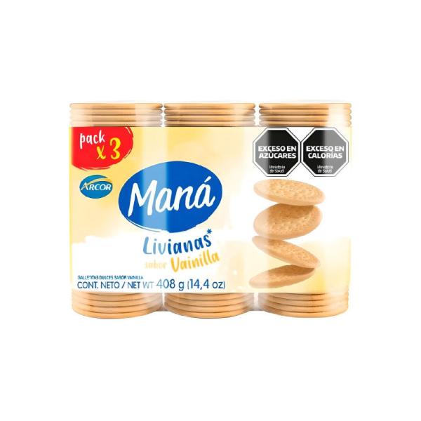 Galletas Maná Livianas Vainilla Triple por 408 grs.