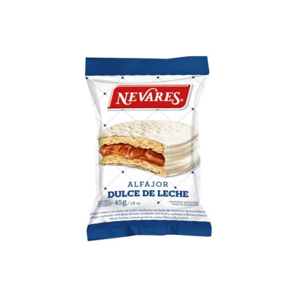 Alfajor Nevares Blanco con Dulce de Leche por 45 grs.