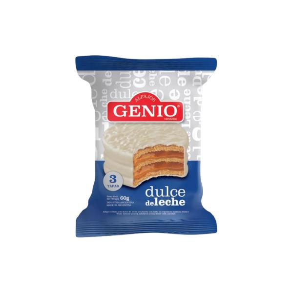 Alfajor Genio Triple Blanco Relleno con Dulce de Leche por 60 grs.